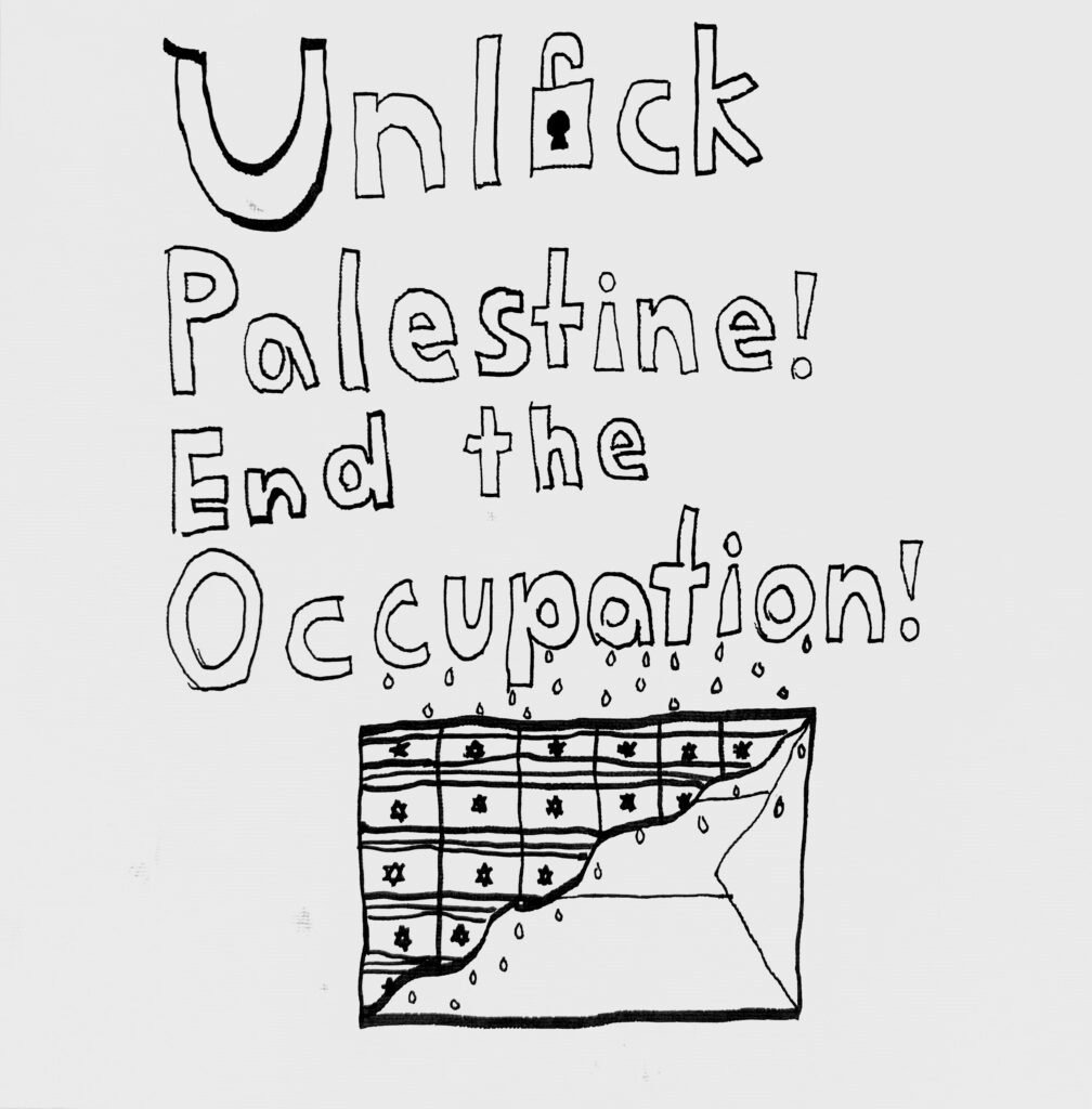 A 6th grade student's poster. It says, "Unlock Palestine! End the Occupation!"